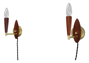 Mid-Century Modern Danish Teak and Brass Wall Lights, 1960s, Set of 2