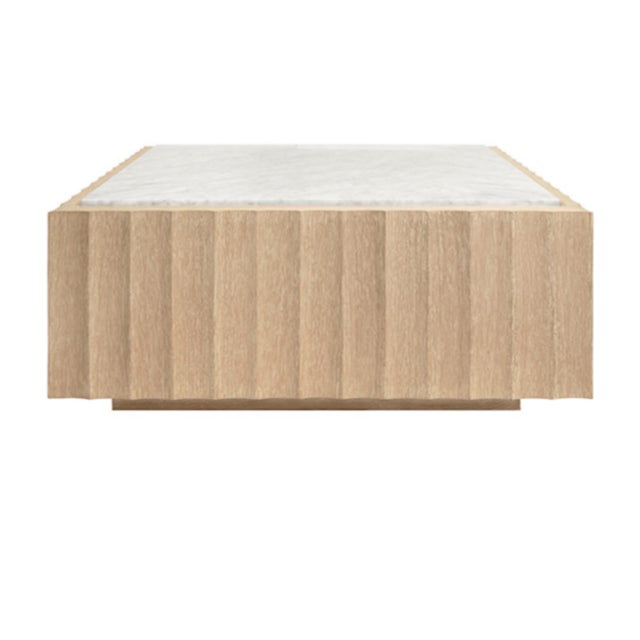 2020s Matthew Izzo Home Granger Cerused Oak Low, Square, Fluted Coffee Table With Inset White Carrara Marble Top For Sale - Image 5 of 5