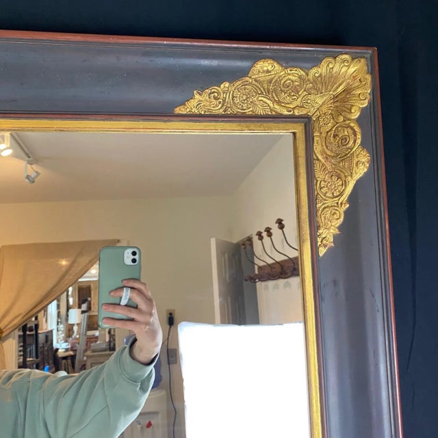 1940s French Empire Ebony Black and Gold Carved Giltwood and Gesso Mirror For Sale - Image 5 of 9