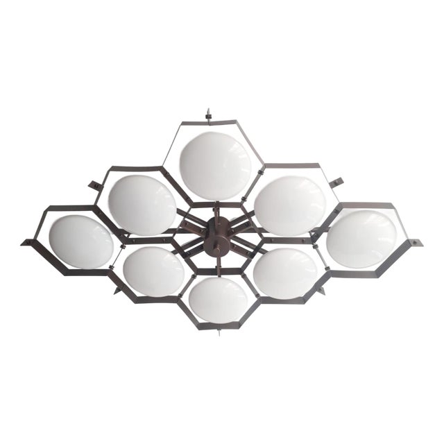 21st Century Beehive Bronze Glossy White Murano Flush Mount by Fabio LTD For Sale
