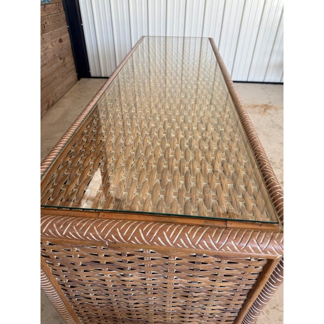 Vintage Coastal Regency Handwoven Rattan Sideboard With Elephant Head Pulls For Sale In Naples, FL - Image 6 of 12