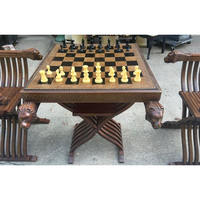 1970s Vintage Foldable Chess Set- Chairs, Table Base, Chess Table Top, and Pieces- Set of 36 For Sale - Image 5 of 6
