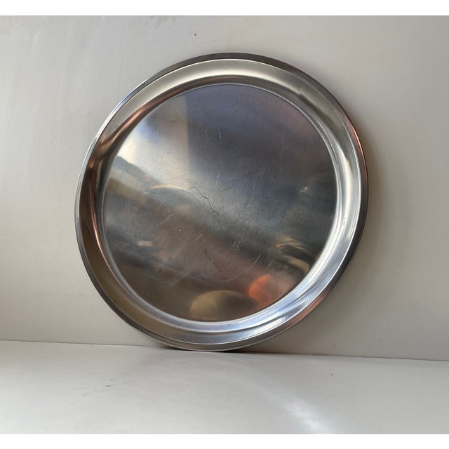 Mid-Century Modern Danish Circular Stainless Steel Tray from JENO, 1970s For Sale - Image 7 of 7