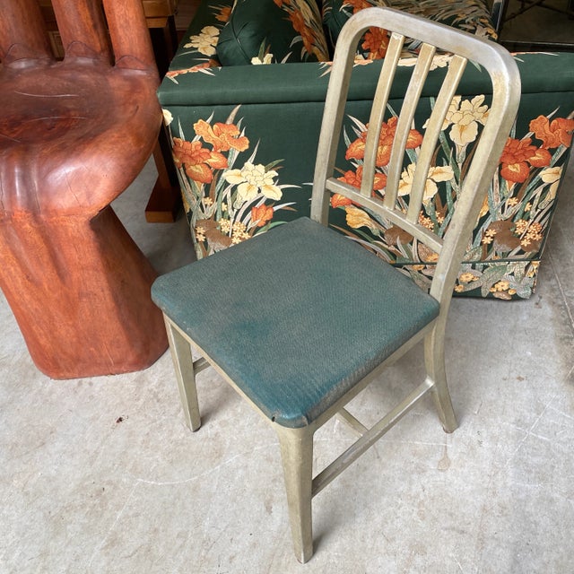 Metal 1950s Vintage Newspaper Green Industrial Metal Chair For Sale - Image 7 of 7