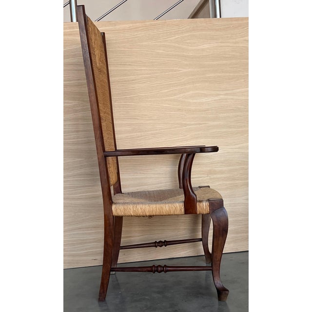 Incredible rare solid walnut frame with cane back and seat, Spanish mid-century caned armchair beautiful original...
