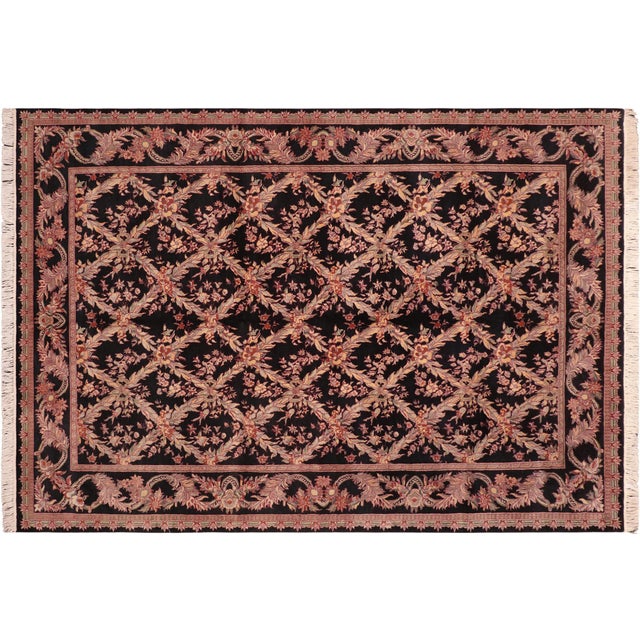 Black Shabby Chic Trellis 1990's Pak-Persian Black/Rust Wool Rug - 6'1'' X 9'3'' For Sale - Image 8 of 9