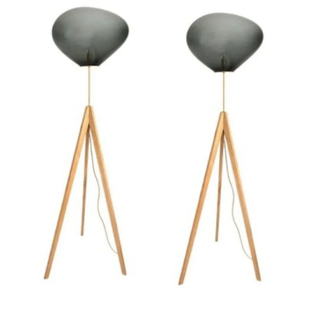 Set of 2 stati x silver smoke floor lamps by eloa. No ul listed material: glass, steel, silver, led bulb, brass, walnut,...