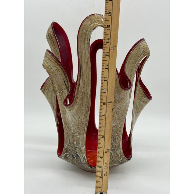 Late 20th Century Jozefina Krosno Poland Handblown Pulled Brown Marbled Red Interior Glass Vase For Sale In New York - Image 6 of 6