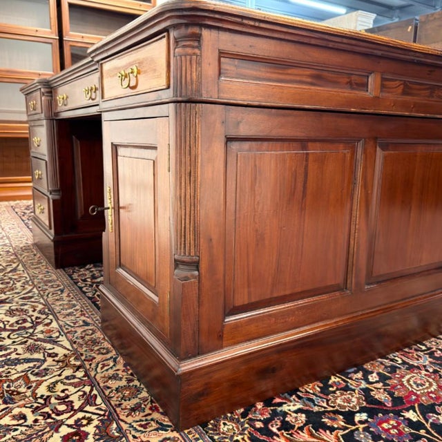 Brown English Partner Desk with Burgundy Leather Top For Sale - Image 8 of 18