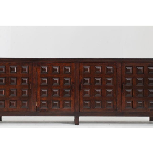 1960s Vintage Brutalist Sideboard in Carved Wood, Spain, 1960s For Sale - Image 5 of 10