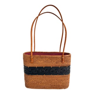 Handwoven Vintage Lomboc Rattan Basket Bag For Sale