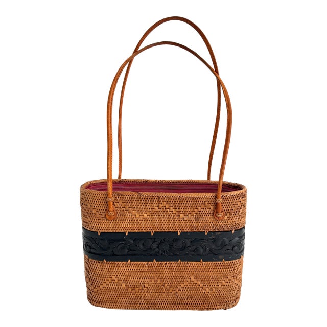 Handwoven Vintage Lomboc Rattan Basket Bag For Sale