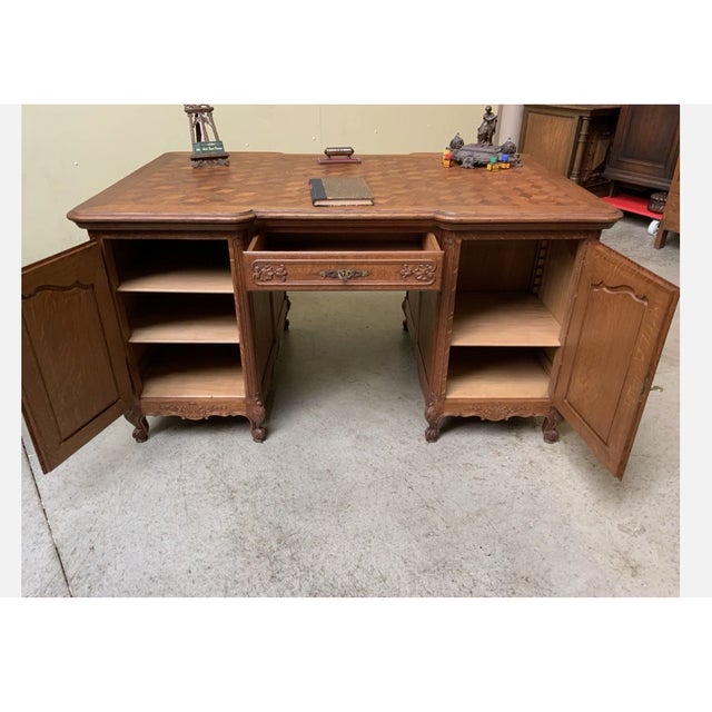 Wood Double-Sided Oak Desk, 1945 For Sale - Image 7 of 10