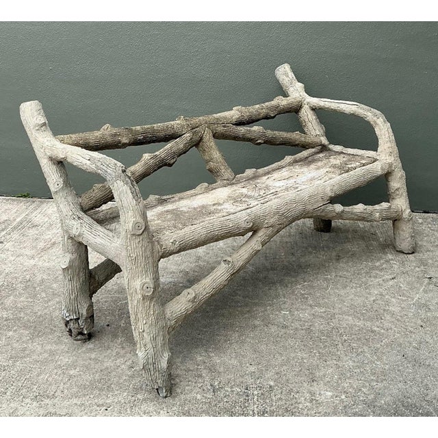 Vintage Faux Bois Concrete Garden Bench For Sale - Image 9 of 13