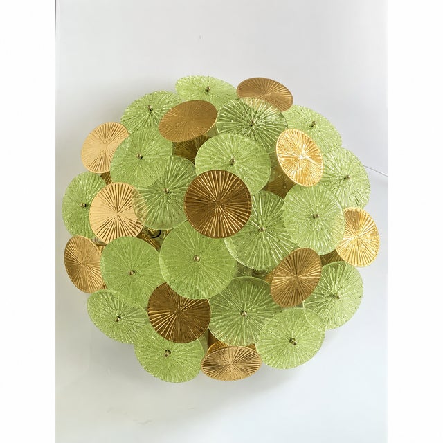 2020s Contemporary Green Water-Lily Brass and Murano Glass Sputnik Flush Mount For Sale - Image 5 of 6