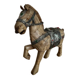 Vintage Chinese Tessellated Bone Tang Horse Sculpture Mid-Century Chinoiserie For Sale
