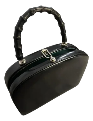 1950s Art Deco Black Leather and Wood Italian Top Handle Bag