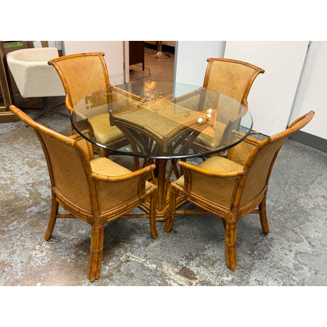 Coastal Bassett Furniture Rattan + Glass Dining Set, Vintage For Sale - Image 3 of 12