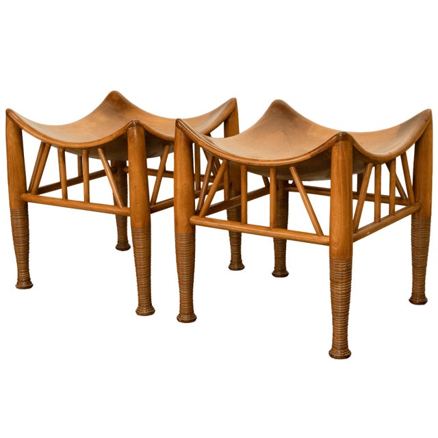 Pair Antique Thebes Egyptian Revival Arts & Crafts Stools Liberty & Co 1900 For Sale - Image 9 of 18