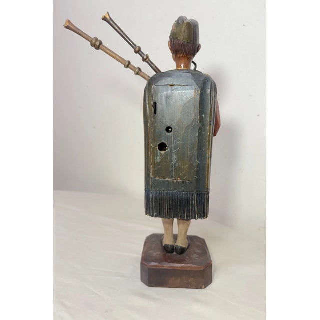 Rare Antique Hand Made Carved Wood German Bagpiper Whistler Sculpture Statue For Sale - Image 9 of 12