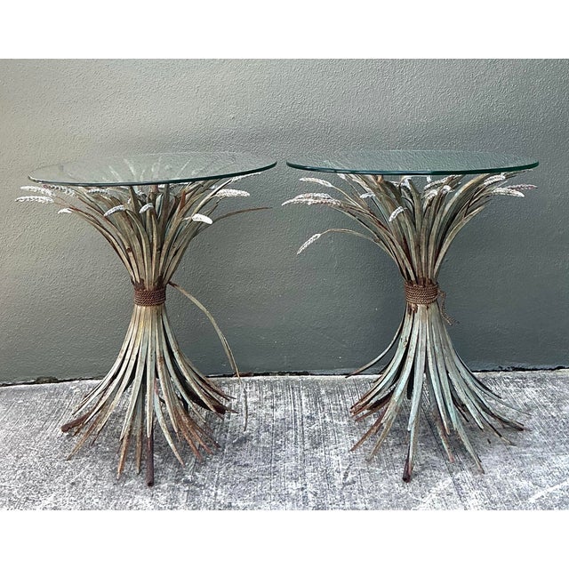 Vintage Patinated Sheath of Wheat Side Tables - A Pair For Sale - Image 4 of 12