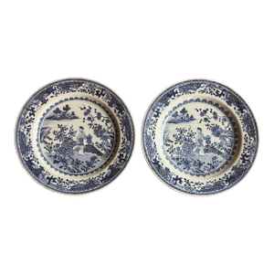 Antique 18th Century Chinese Export Qianlong / Chien Lung (1711 - 1799) Blue and White Porcelain Plates - A Pair