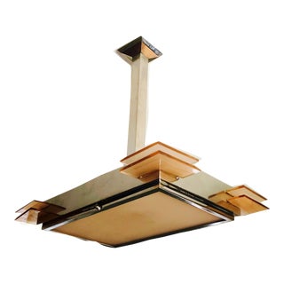 Art Deco Glass and Chrome Pendant Chandelier For Sale
