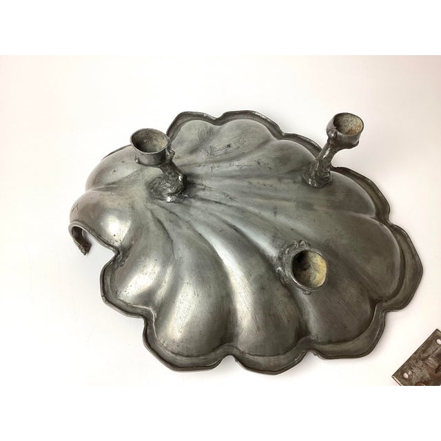Metal Antique Wall Mount Pewter French Lavabo Fish Dolphin With Footed Shell Basin For Sale - Image 7 of 11