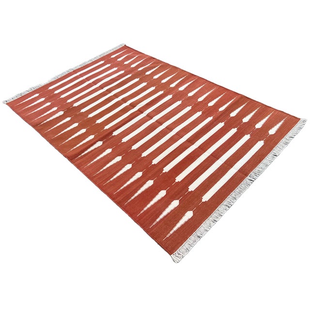 Mid-Century Modern Not Yet Made - Made To Order Handmade Cotton Area Rug Vegetable Dyed Terracotta Red & White Striped Dhurrie - 8'x10' For Sale - Image 3 of 11