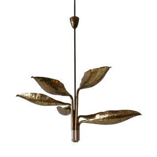 Hammered and Perforated Brass Chandelier by Angelo Lelii for Arredoluce, Italy, 1950s For Sale