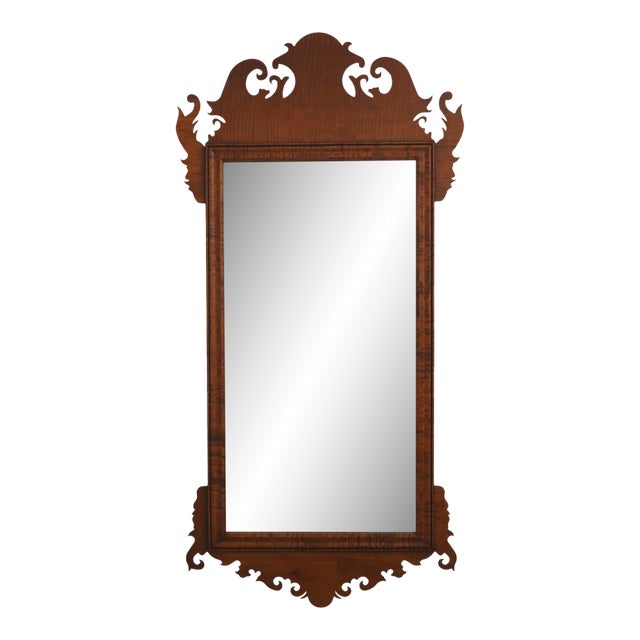 Tiger Maple Chippendale Style Wall Mirror For Sale