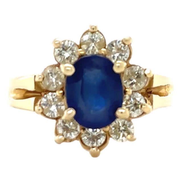 18ct Yellow Gold Sapphire and Diamond Ring 1.80ct 5.7g, Size 4.75 For Sale