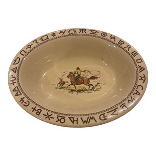 1940s Wallace China Westward Ho Rodeo Pattern Oval 12" Serving Bowl For Sale