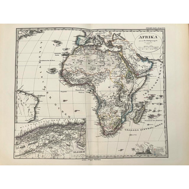 This is an excellent double page map of Africa. Title: Afrika, Created by A Stieler, 1877, Gotha. Inset is the coast by...