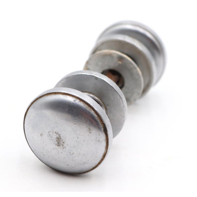 Vintage 1.75 In. Brushed Steel Passage Door Knob Set For Sale - Image 4 of 6