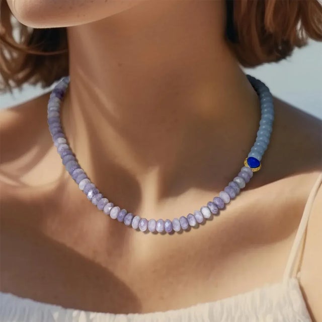 Kunzite Angelite Lapis Half Moon Necklace -by Bombyx House For Sale - Image 10 of 10