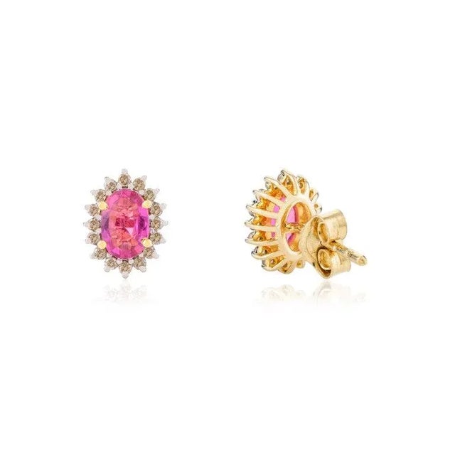 Sparkling Oval Ruby Diamond Halo Stud Earrings for Her- a Pair For Sale In New York - Image 6 of 9