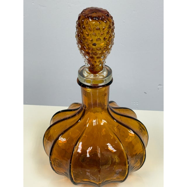 Diamond Star Amber Ribbed Glass Decanter, Vintage For Sale - Image 10 of 12