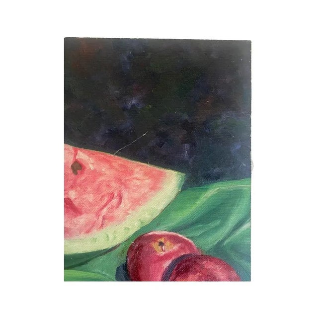 Textile Vintage Oil on Board Summer Fruit Still Life Painting For Sale - Image 7 of 8