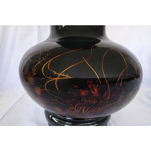 Wood Mid-Century Japanese Black Lacquered Wood Vase With Angelfish Maki-E Decoration 16.5” For Sale - Image 7 of 12