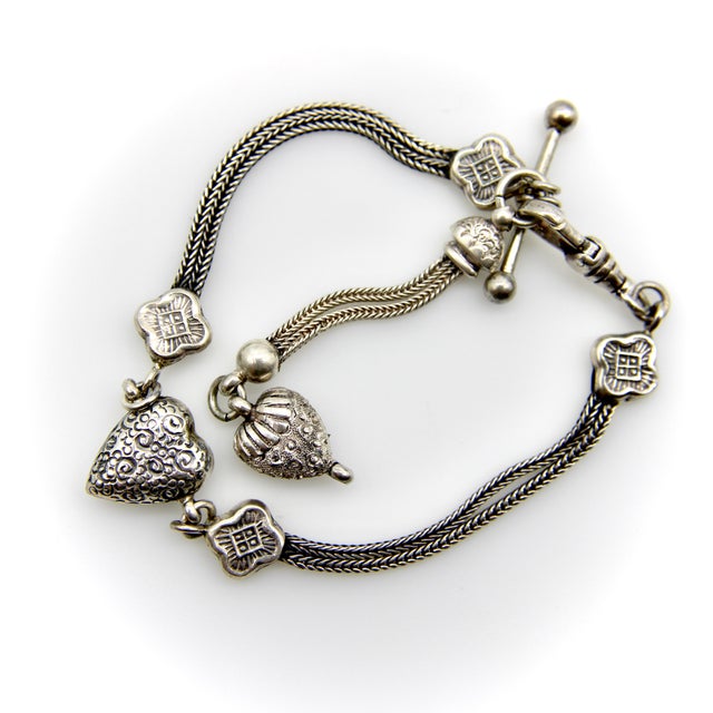 Early 20th Century Sterling Silver Victorian Albertina Watch Chain or Bracelet With Heart For Sale In Los Angeles - Image 6 of 8