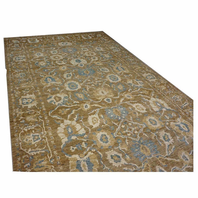 Persian Sultanabad Wool 10 x 20 Taupe, Ivory & Light Blue Handmade Gallery Area Rug #1141324 For Sale - Image 12 of 12
