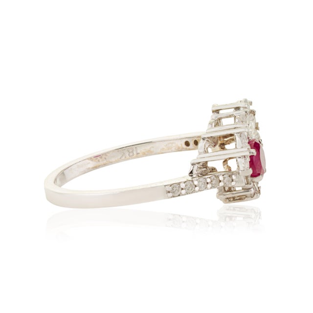 Ruby Red 18k Gold Mozambique Natural Ruby & Diamond Floral Halo Cocktail Ring Size 6 For Sale - Image 8 of 16