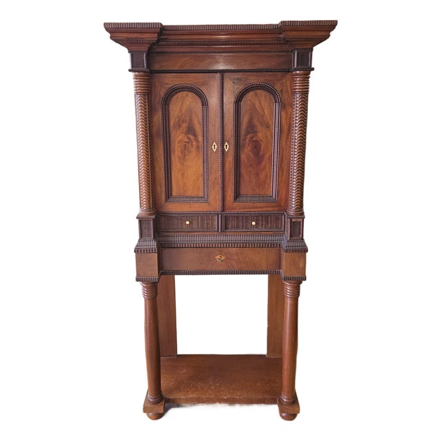 19th Century Burl Mahogany Wood Kunst Cabinet for Collectable Curiosities Flemish Germanic Low Countries For Sale