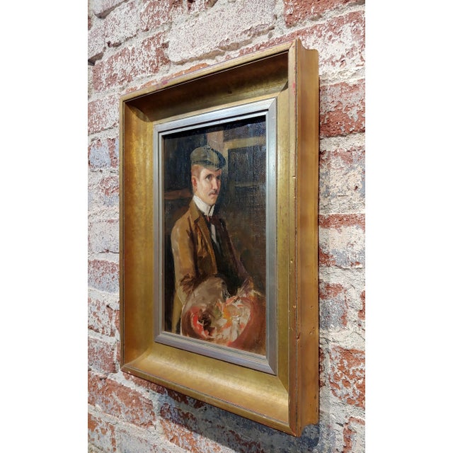 French Artist Self-Portrait - 1920s Oil Painting on Canvas For Sale In Los Angeles - Image 6 of 8