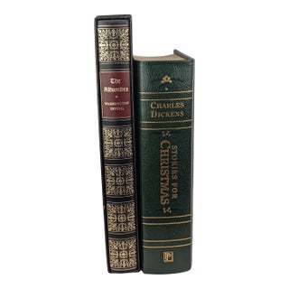 Decorative Gilt Classic Books – Heritage Press Alhambra & Green Dickens, Set of 2 For Sale