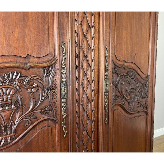 Vintage French Louis XVI Style Carved Walnut 2-Door Wardrobe For Sale - Image 12 of 18