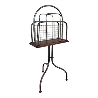 Edwardian Revolving Book or Magazine Stand in Brass and Oak, Circa 1900 For Sale