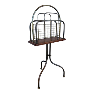 Edwardian Revolving Book or Magazine Stand in Brass and Oak, Circa 1900