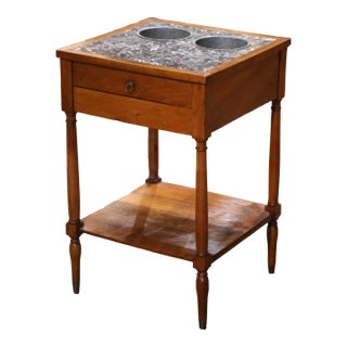 19th Century French Louis Philippe Marble Top Walnut Rafraichissoir Dry Bar For Sale